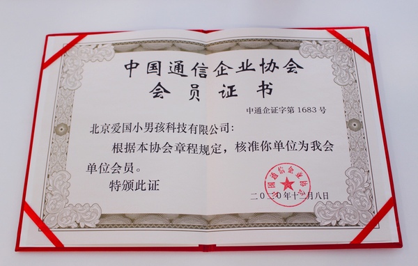 爱国小男孩“中国通信企业协会会员证书”